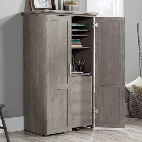 Sauder Miscellaneous Storage Craft & Sewing Armoire, L: 35.112" x W: 21.81" x H: 61.58", Mystic Oak 5