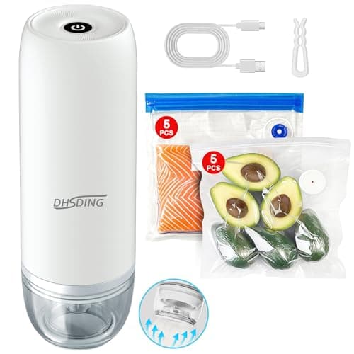 DHSDING Handheld Vacuum Sealer for Food – Portable Mini Food Saver with 10 Reusable BPA-Free Bags – Compact Vacuum Sealer Machine for Sous Vide, Meal Prep & Food Storage