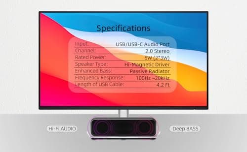 Computer Speakers for Desktop PC, External Speakers for Laptop, Mini Computer Soundbar for PC, Wired USB Plug in Speakers with Loud Sound, Deep Bass, Wide Compatibility – Bult-in USB C to USB Adapter 6