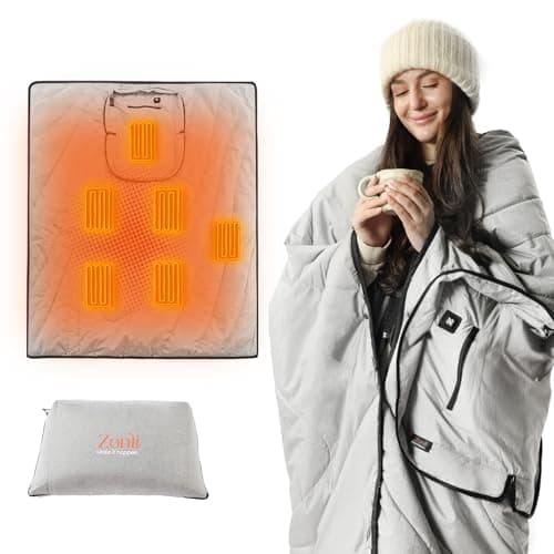 ZonLi Heated Blanket Battery Operated, Wearable Portable Electric Blanket with Rechargeable Battery, 50"x60"Cordless Heated Blanket, Waterproof, Machine Washable(Light Gray)