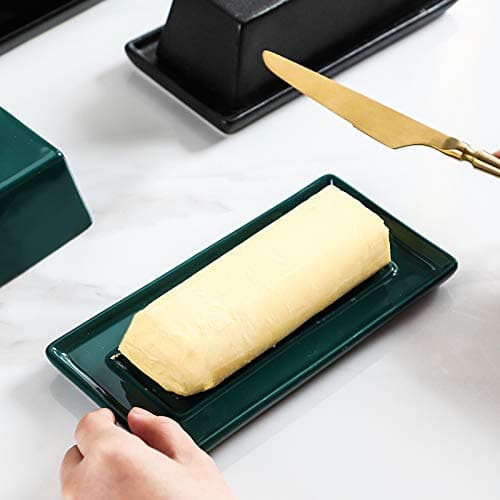 Sizikato Porcelain Butter Dish with Lid, Matte Black-7.5 inch 6