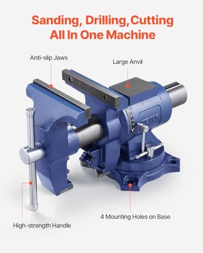 VEVOR Heavy Duty Bench Vise, 6-1/2" Jaw Width, 5" Max Jaw Opening Multi-Purpose Ductile Iron Bench Vise with Anvil, 360° Swivel Base Head, 3" Throat, 5620 lbs Clamp Force, for Pipe Repairing 6