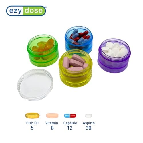 Ezy Dose Weekly (7-Day) Daily Stackable Pill Case, Medicine Planner, Vitamin Organizer Box, Medium Detachable Compartments, Easy to Use, Rainbow Colors, BPA Free 5