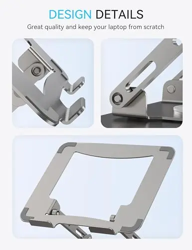 SOUNDANCE Laptop Stand with 360° Rotating Base, Ergonomic Computer Riser for Desk, Adjutable Height Muti-Angle, Foldable Laptop Mount, Stable Metal Holder Support 10-15.6" Notebook PC, Silver Grey 8