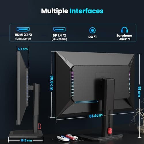 TITAN ARMY Gaming Monitor 27 Inch, 4K@160Hz, FHD@320Hz, Fast IPS 1ms HDR400, Adaptive-Sync, 135% sRGB, VESA, HDMI 2.1, DP 1.4, Swivel Tilt Height Pivot Adjustable, P2712V 8