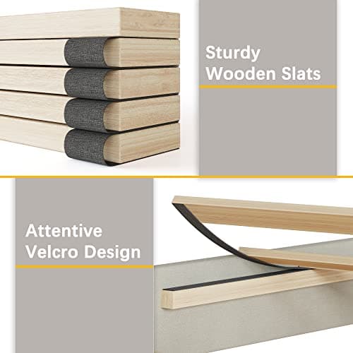 Fluest King Bed Frame Upholstered Bed Frame Platform with Adjustable Headboard Linen Fabric Headboard Wooden Slats Support/No Box Spring Needed/Easy Assembly/Mattress Foundation, Beige 5