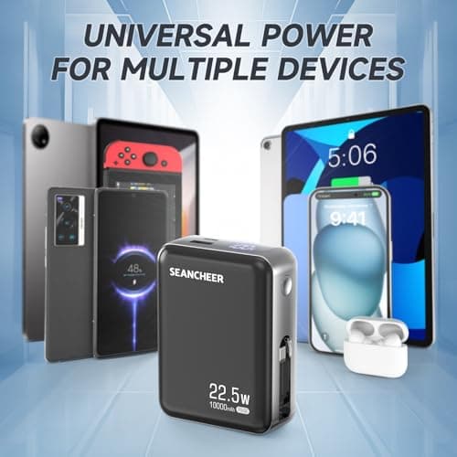 SEANCHEER Smallest Power Bank, Portable Charger10000mAh with 22.5w Fast Charging Retractable 2.3 ft USB-C Cable,USB C in/Output 3-Output Battery Pack Charger for iPhone 16/15,Samsung,Android,Travel 6