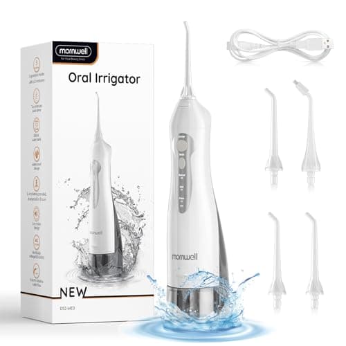 Mornwell Water Flosser Cordless, Water Flossers for Teeth - 300ML Tank and 4 Jet Tips, 3 Modes Portable Dental Oral Irrigator, Braces Care, Rechargeable Waterproof Portable Water Flosser