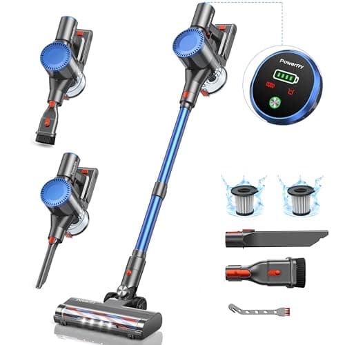 Powerffy 400W/30Kpa Cordless Vacuum Cleaner, 45 mins Rechargeable Stick Vacuum with 1.2 L Dust Cup, Powerful Cordless Handheld Stick Vacuum for Home Hard Floor, Carpet, Pet Hair (N10)