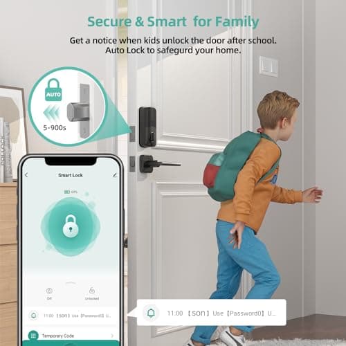Smart Locks WiFi Deadbolt: SMONET Fingerprint Front Door Lock Keyless Entry with Keypad Electronic Digital Deadbolt Alexa Gateway Remote Control, Bluetooth APP KeyFob Code Auto-Lock for Home, Black 6