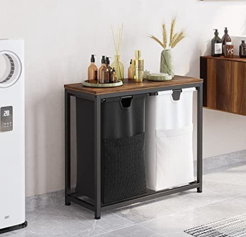 LIVEHOM Laundry Basket Double Laundry Hamper with Removable Bags, Fabric Handles, Large Top Shelf and Laundry Bag for Bathroom, Dorm, Laundry Room 8