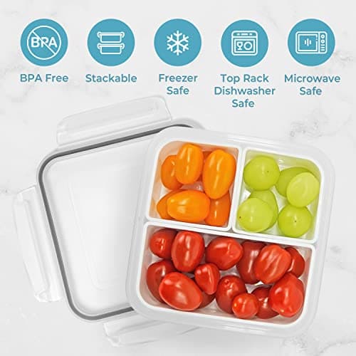 carrotez 3 Compartment Snack Container, Small Divided Food and Snack Container with Lids for Adults, Microwave Safe, BPA Free, Reusable, 2.4 Cup (570ml) 2