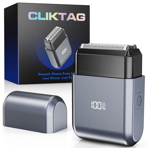 CLIKTAG Mini Electric Foil Shaver for Men - Portable Travel Electric Razor for Face, IPX7 Waterproof, USB-C Rechargeable, LED Display, 3 Floating Blades, Wet/Dry for Travel & Home