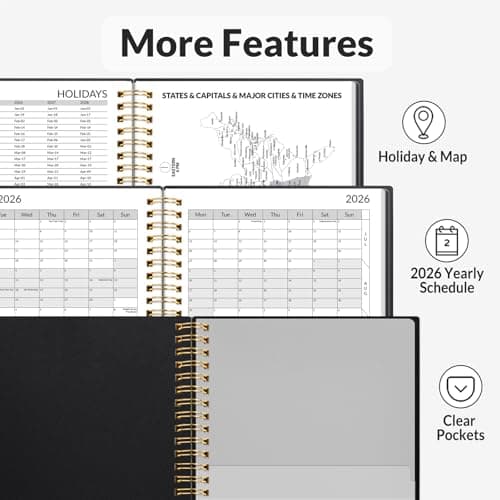 SUNEE 2026 Appointment Book, 2026 Hourly Planner 6.4"x8.3", Hourly, Weekly & Monthly Planner - from January 2026 - December 2026, Flexible Cover, Note Page, Pocket, Bookmark, Black 6