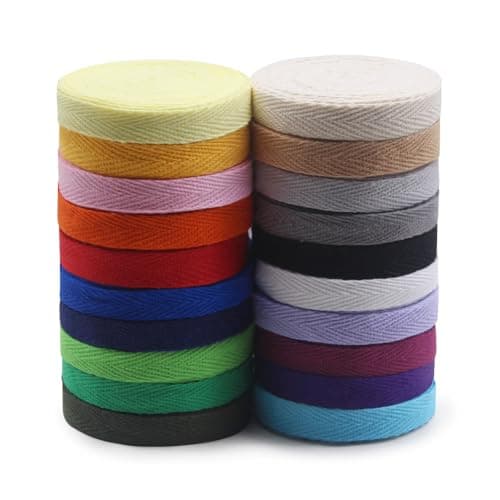 SEMINI 3/8'' Wide 21 Mixed Color 42 Yards Twill Cotton Ribbon Herringbone Bias Tape Natural Webbing Tape for Sewing Binding Gift Wrapping DIY Crafts Sewing Home Decoration