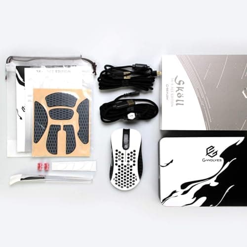 Gwolves Skoll Mini SK-S White 50g Ultralight Weight Honeycomb Design Ergonomic Wired Gaming Mouse with 3389 Sensor - PTFE Skates - 16,000DPI - Detachable Cable (White) (Small) 9