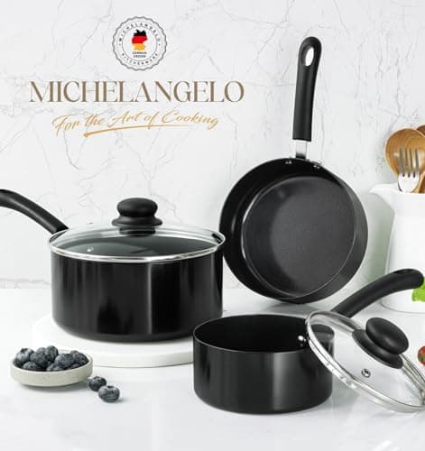 MICHELANGELO Nonstick Saucepan with Lid, Ceramic Sauce Pan Sets, Easy to Clean Sauce Pans, Multi-Purpose Cooking Pots, 1QT & 2QT & 3QT, Black 6