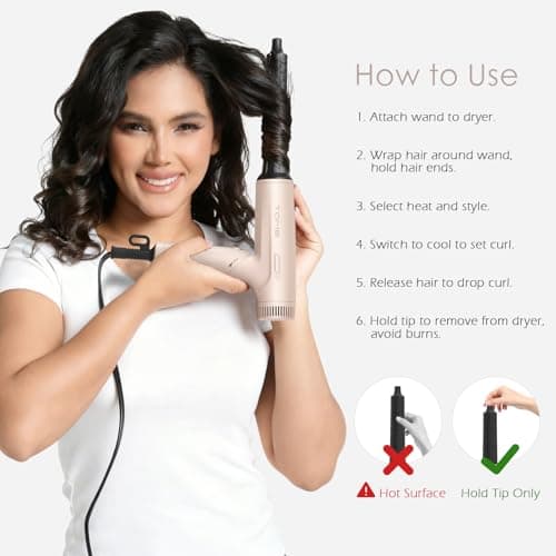 TOME Dual Voltage Travel Hair Dryer, Foldable Blow Dryer, DC Motor, 1200W Fast Drying, Cool Shot, 3 Heat 3 Speed, Nozzle, Diffuser, Air-Powered Wrap Wands, 120–240V Universal Adapter Pink 5