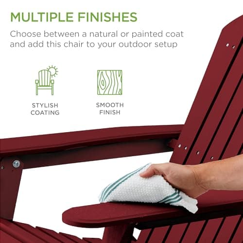 Best Choice Products Folding Adirondack Chair Outdoor Wooden Accent Furniture Fire Pit Lounge Chairs for Yard, Garden, Patio w/ 350lb Weight Capacity - Deep Red 6