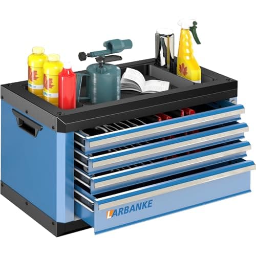 4-Drawer Tool Box with Lock&Keys,Portable Tool Box with Multifunctional Countertop,with Drawer Liner&Connecting Holes, Stacking with Same-Series 5&7-Drawer Tool Chests to Combine a Larger One