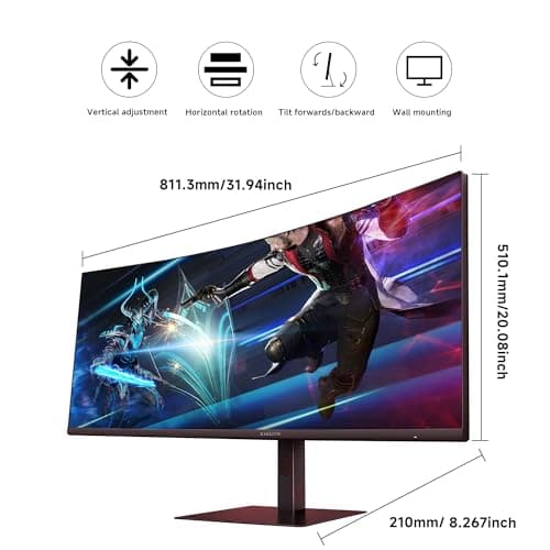 XIAOMI 34 inch Curved Gaming Monitor, 180HZ 1ms 1500R WQHD 2K 100% sRGB Desktop LCD Computer Screen PC Vertical HDMI Computer Monitors Ultrawide FreeSync Premium with DisplayPort Adjustable Stand 2
