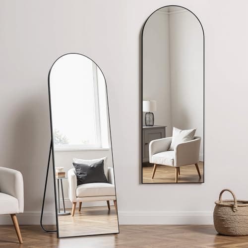 Simple Deluxe Arched Full Length Mirror, Floor Mirror with Stand, 59"x16" Large Mirror, Wall Mirror Full Length, Body Floor Mirror, Wall Mounted Mirror for Bedroom, Black 7