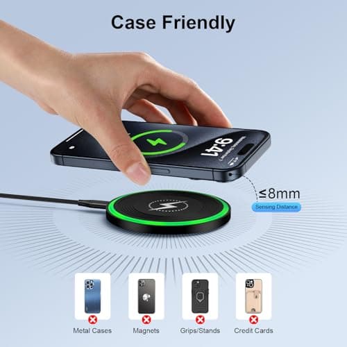 Wireless Charger Fast Charging Pad for Moto Razr/Edge 2025 2024,Moto G Power/Stylus 5G 2025 2024,15W Charging Station with QC Adapter for Samsung Galaxy S25 S24 S23 S22,iPhone 17 16 15,Pixel 10 9 Pro 5