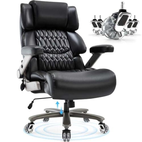 Big and Tall Office Chair 700lbs- Large High Back Executive Computer Desk Chair with 3D Flip-Up Arms, Adjustable Lumbar Support, Extra Wide Plus Size Seat, Heavy Duty Metal Base & Quiet Rubber Wheels