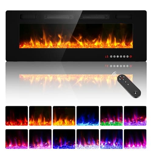 50" Ultra Thin Electric Fireplace, Wall Mounted & Freestanding, LED Fireplace Insert, Wall Fireplace for Living Room/Bedroom w/Touch Screen, Remote Control, 750W/1500W, Quiet, 8H Timer