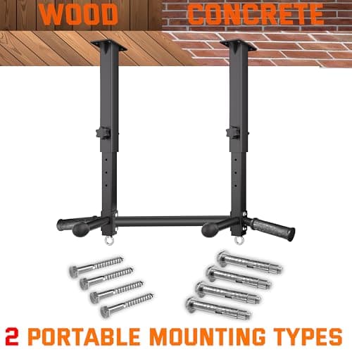 Ceiling Mount Pull Up Bar for Garage/Basement/Rafter - Heavy Duty 800LBS Adjustable Height Multi-Grip Chin Up Bar,Ceiling Joist/Beam Mounted Pull-Up Bar with Ball Finger & Round Anchors 7