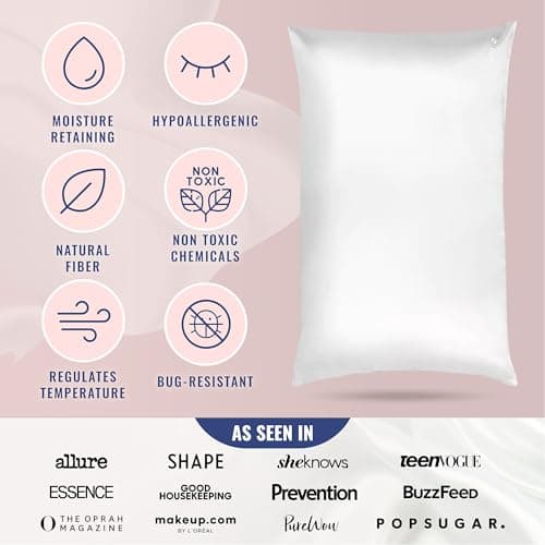 Blissy Silk Pillowcase - 100% Pure Mulberry Silk - 22 Momme 6A High-Grade Fibers - Silk Pillow Cover for Hair & Skin - Regular, Queen & King (Blissy White, Standard) 5