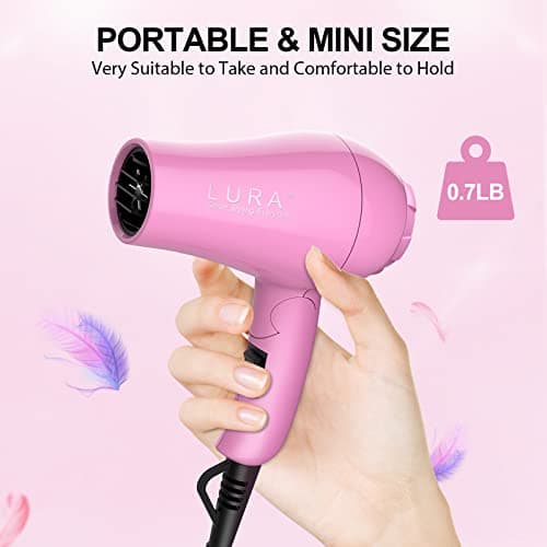Portable Travel Hair Dryer,Mini Lightweight Dual Voltage Blow Dryer 1200W with Folding Handle,Blowdryer with One Concentrator 5