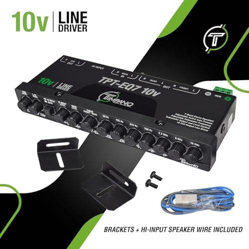Timpano 7 band equalizer TPT-EQ7 10V High Voltage Line Driver 6 Channel RCA Output and Subwoofer Control and Crossover 1/2 Din Graphic Car Audio Eq with High Level Input 5