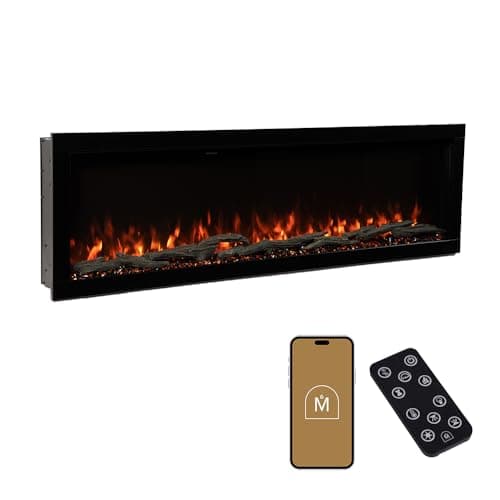 Modern Ember Highmark 60 Inch Smart Linear Electric Fireplace - Premium Flame with 10 Colors, Sleek Hidden Vent Design, Install Recessed in-Wall or Wall-Mount, WiFi Enabled.