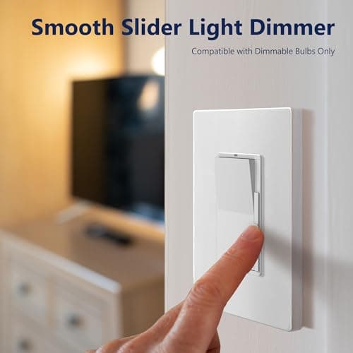 LIDER Dimmer Paddle Switch for Dimmable 300W LED/CFL Lights, 1-Pole or 3-Way, 120 V, Modern Upgrade, UL Listed, Wall Plate Included, White 5