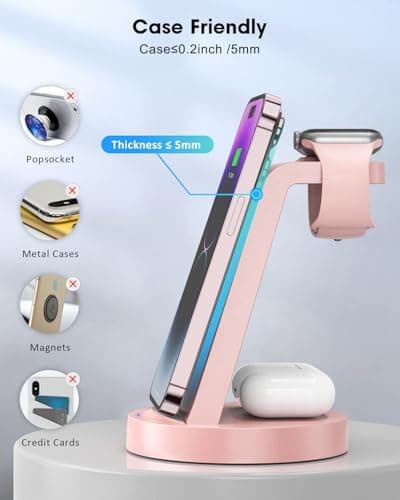 3 in 1 Charging Station for Apple Device, Wireless Charger for iPhone 16 15 14 13 12 11 Pro Max & Apple Watch iwatch- Charging Stand Dock for AirPods 5