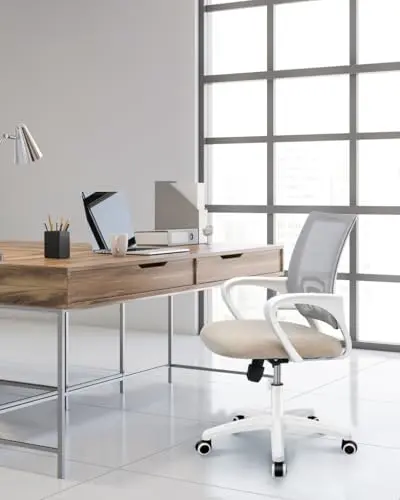 NEO CHAIR Office Desk Computer Chair Ergonomic Mesh Gaming Mid Back Seat with Comfy Lumbar Support Adjustable Height Swivel for Home Task (Beige) 7