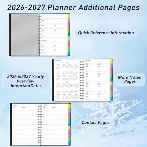 Daily Planner 2026-2027, 18-Month Weekly and Monthly Calendar Planner, January 2026 - June 2027, Planning Agenda Book with Laminated Tabs, Flexible Cover, 100GSM Thick Paper, A5 Size,Black 5