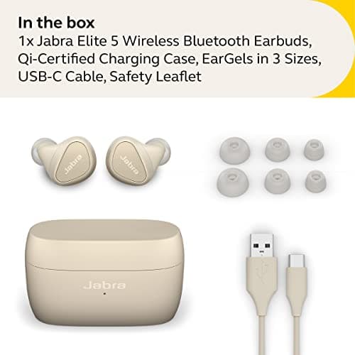 Jabra Elite 5 True Wireless in-Ear Bluetooth Earbuds - Hybrid Active Noise Cancellation (ANC), 6 Built-in Microphones for Clear Calls, Small Ergonomic Fit and 6mm Speakers - Gold Beige 5