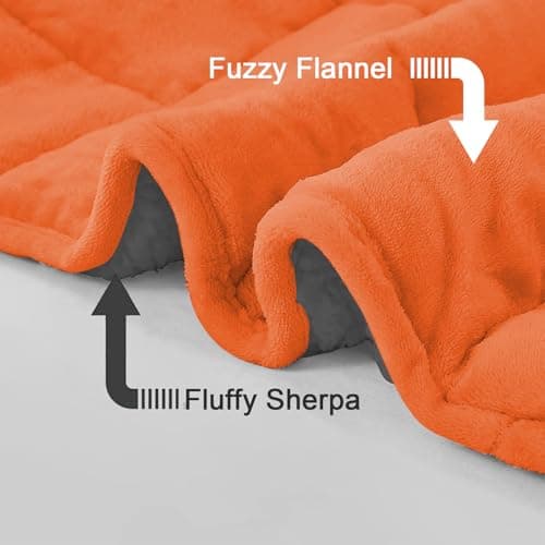 CYMULA Flannel Weighted Blanket for Adults - 60×80inch Sherpa Fleece Heavy Blanket - Breathable Soft Blanket 15lbs Twin/Full Size - Snuggly Bed Blankets with Glass Beads - Orange & Grey 5