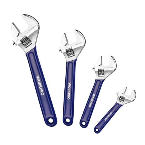 WORKPRO Adjustable Wrench Set, 6-inch, 8-inch, 10-inch, 12-inch Wide Jaw Wrenches with SAE and Metric Scales, Rubber Grip, Heat-Treated Steel for Home Repairs, Plumbing, and Garage Work