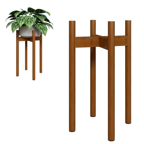 GENTINGBRO Adjustable Plant Stand Indoor, Bamboo Plant Stand Fits 8 9 10 11 12 Inches, Small Corner Planter Holder for Indoor Plants, Single Floor Plant Stands for Living Room Balcony, Light Brown Tall 8