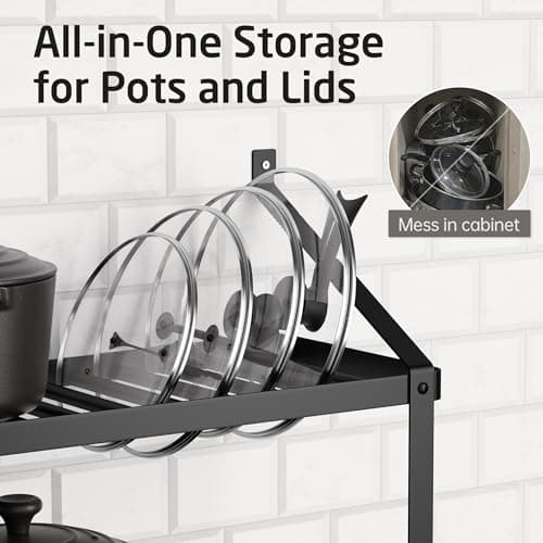 KES 150 lb High-Capacity Pot Rack Wall Mounted with Pot Lid Holder, 34 Inch Heavy-Duty Pots and Pans Hanging Rack with 20 Hooks, Drilling Template Provided for Easy Install, Matte Black, KUR528S88-BK 6