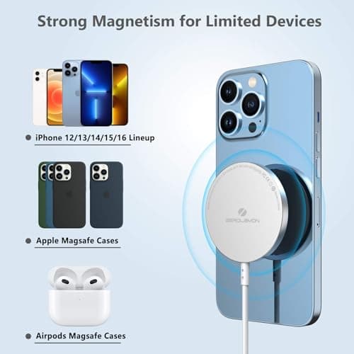 ZEROLEMON Magnetic Wireless Charger [10ft], Compatible with Mag-Safe Charger, Fast Wireless Charging Pad for iPhone 17 Pro Max, iPhone 17/17Pro/16Pro/16E/16/15 Series, iPhone Air, AirPods - White 5