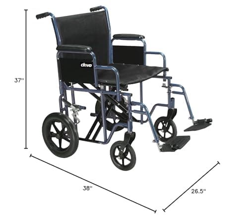 Drive Medical Bariatric Heavy Duty Transport Wheelchair - Enhanced Support for Adults - Reinforced Steel Construction - Comfortable Seating - Easy-Fold Mobility - Smooth Ride Performance - Blue 9