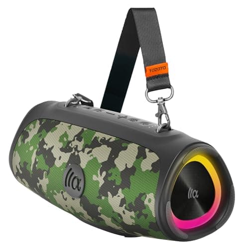 TAZATA Portable Bluetooth Speaker 60W RMS,90W Peak Loud Subwoofer Wireless Stereo with HD Sound,8H Playtime IPX7 Waterproof for Party cmaping Beach