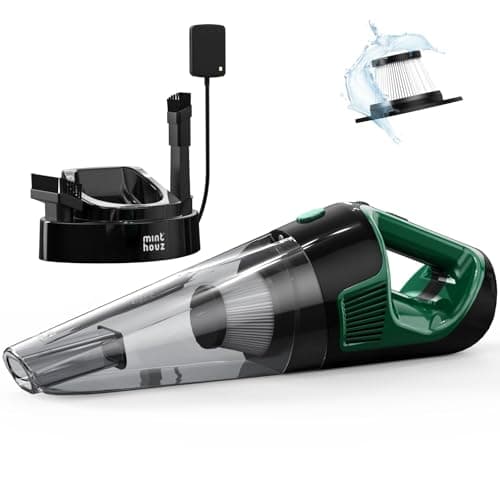 Minthouz Handheld Vacuum Cordless, Strong Suction Car Vacuum Cleaner with LED Light, Long Runtime Hand Vacuum Cordless Rechargeable, Hand Held Vac with Charging Base for Home/Car/Pet/Office