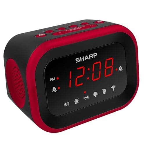 Sharp Big Bang Super Loud Alarm Clock for Heavy Sleepers, 115dB Extreme Wake-Up Alarm, Dual Alarms, 6 Wake Sounds, Large Red LED Display, Dimmer Control & Battery Backup, Bedroom Clock
