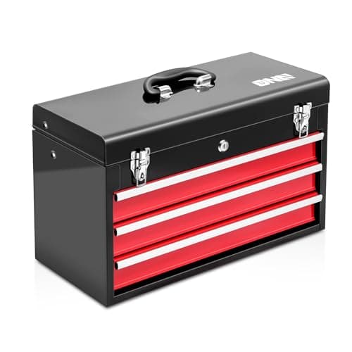 DNA MOTORING 20.4 Inch Steel Portable Tool Box - 2 Drawer+Top Storage Toolbox with Lockable Metal Latches for Household Workshop Repair Shop, Red/Black, TOOLS-00409