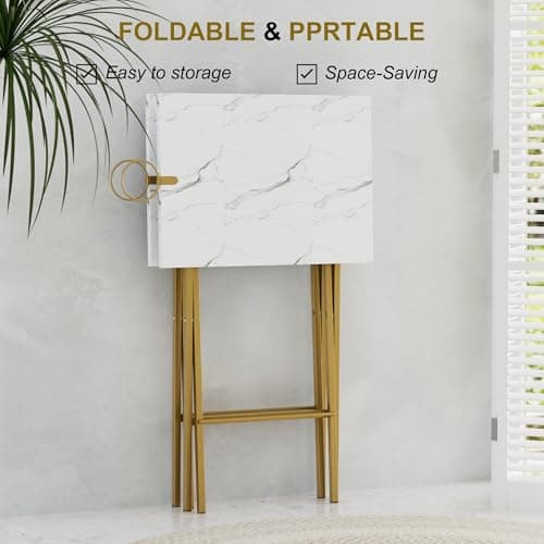 VECELO Folding TV Tray for Eating Set of 2, Portable Dinner/Snack Table with Cup Holder for Couch, Living Room and Small Space, Gold 5